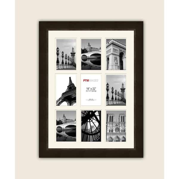 PTM Images 9-Opening 4 in. x 6 in. White Matted Espresso Photo Collage Frame