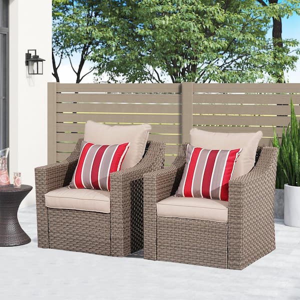 Anvil Brown 2-Pieces PE Rattan Wicker Outdoor Patio Single Couch Chairs with Beige Cushion and Wide Arm (Set of 2)