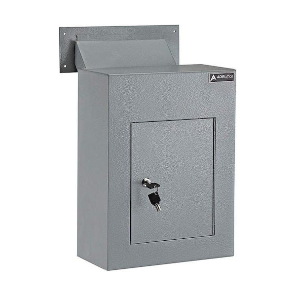 AdirOffice Grey Steel Through the Wall Drop Box with Adjustable Chute Mail Receptacle