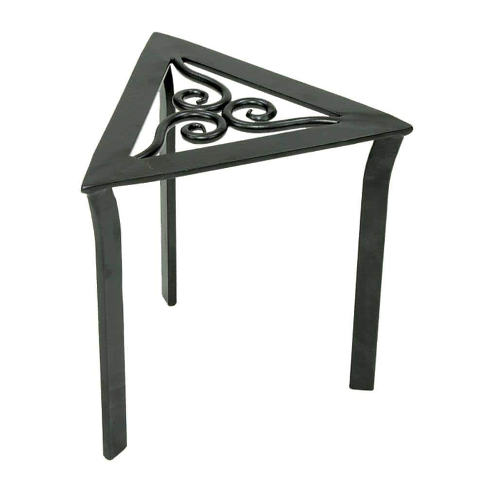 ACHLA DESIGNS 12 in. Tall Graphite Powder Coat Iron Triangular Trivet Plant Stand