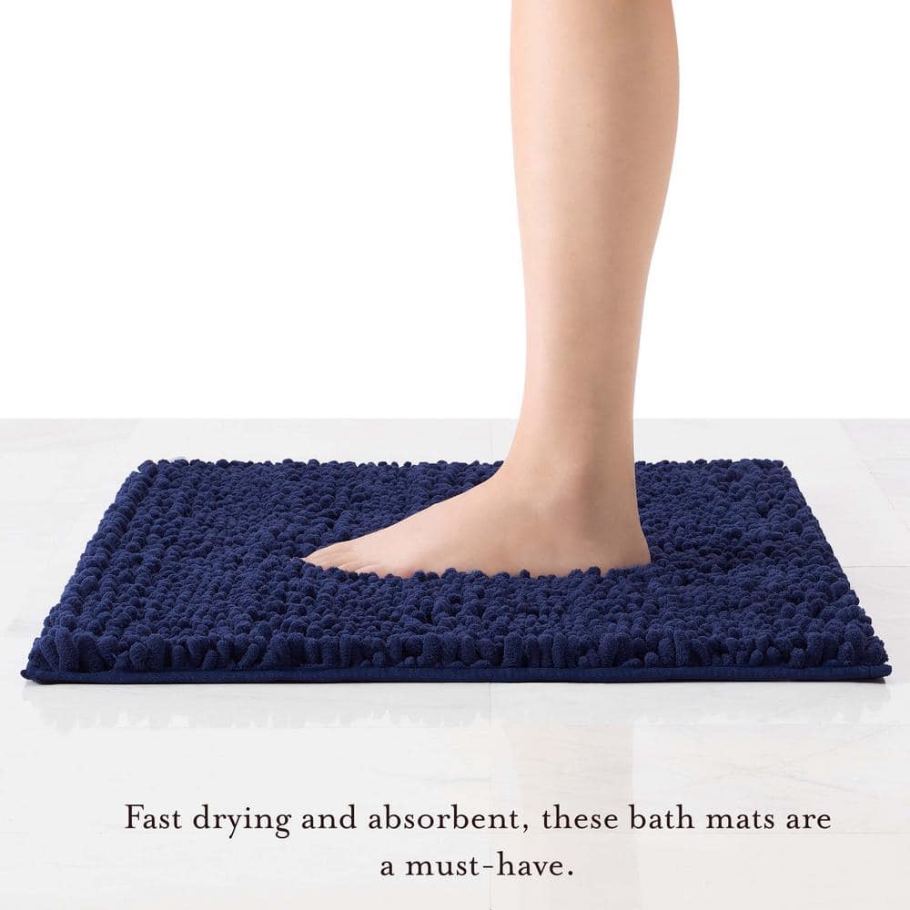 Indigo Chenille Non-Slip Bath Mat Set