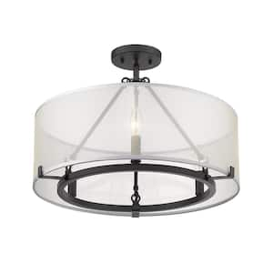 Alyssa 14.375 in. 3-Light Matte Black Semi-Flush Mount