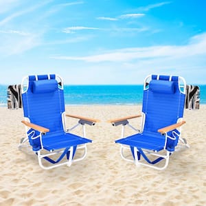 2 PCS Multicolor Metal Foldable Adjustable Beach Chair with Pillow Towel and Storage Pockets Backpack Beach Chairs 22117242035 The Home Depot