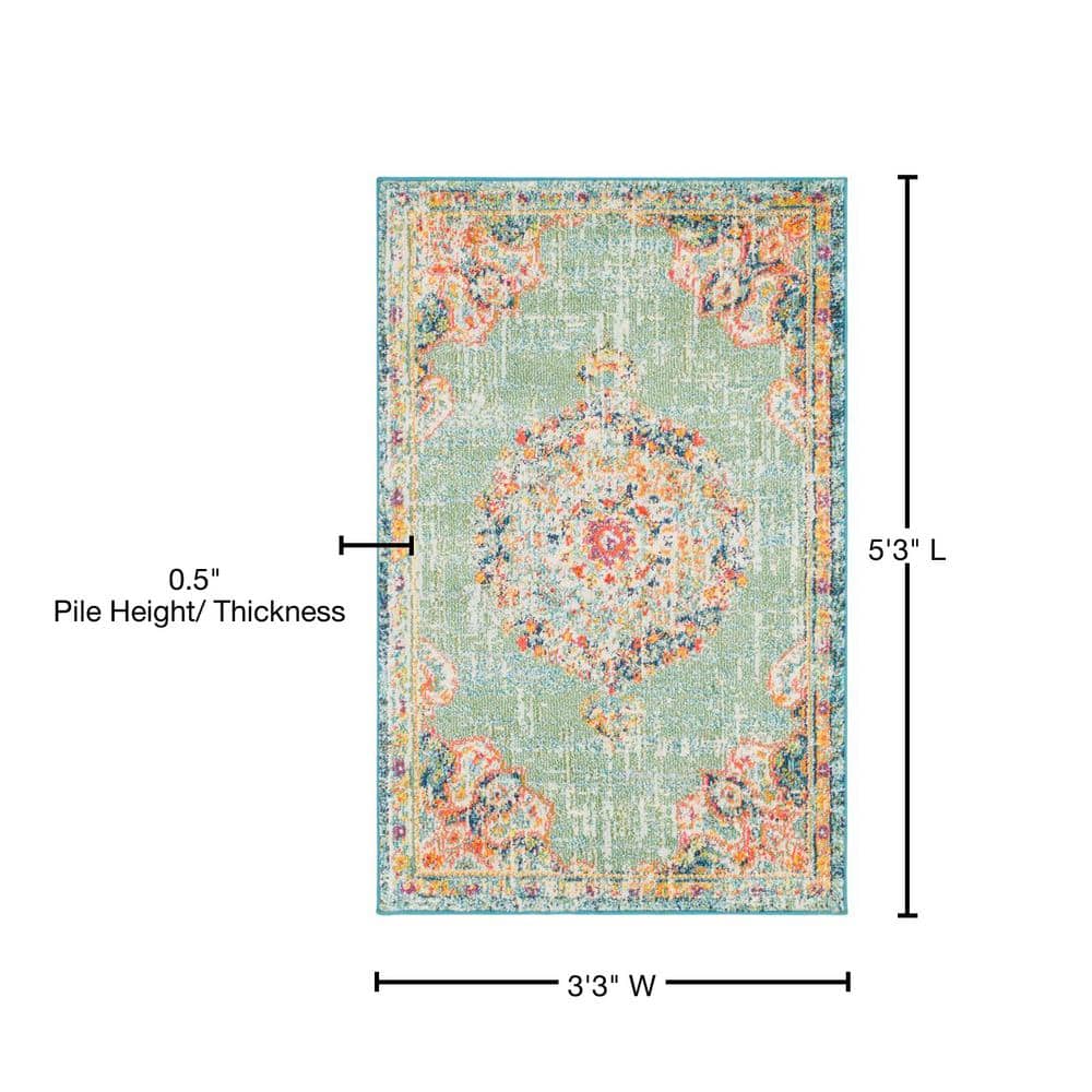 Green Rectangular Stain-Resistant Synthetic Area Rug