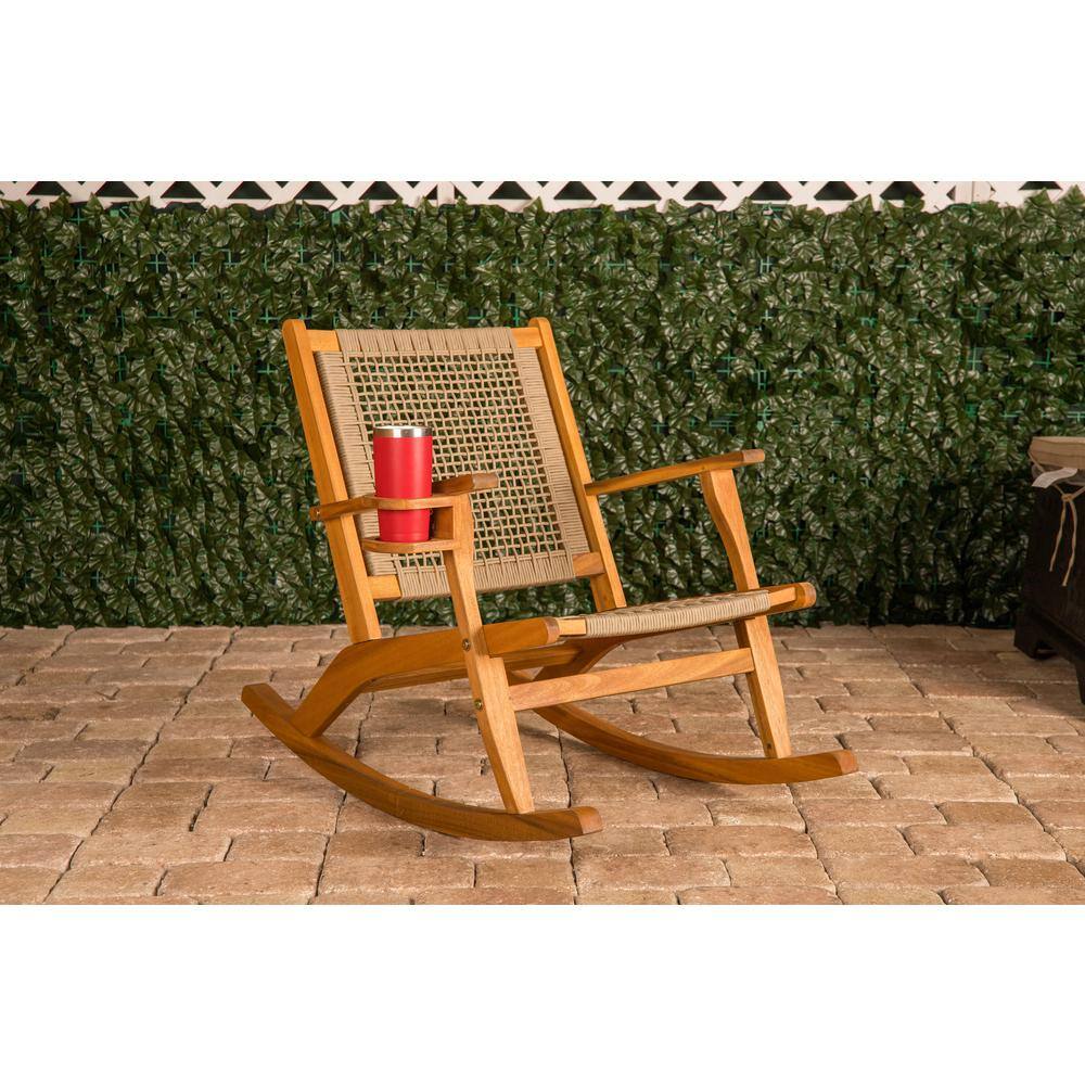 Vega Natural Stained Wood Rocking Chair with Tan Woven Seat