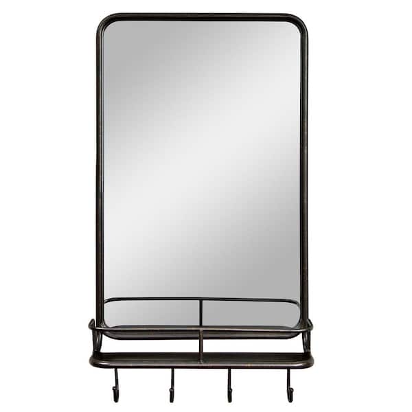 19 in. W x 33 in. H Rectangular Framed Wall Mount Bathroom Mirror with Shelf Hooks Sturdy Metal Frame