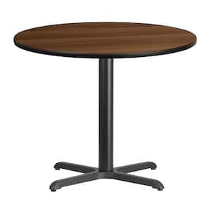 36 in. Round Walnut Laminate Table Top with 30 in. x 30 in. Table Height Base