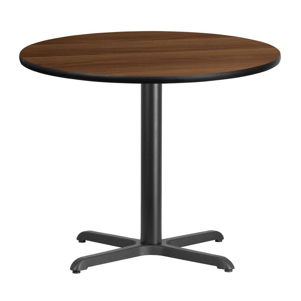 Contemporary 36'' Round Walnut Laminate Bar Height Table