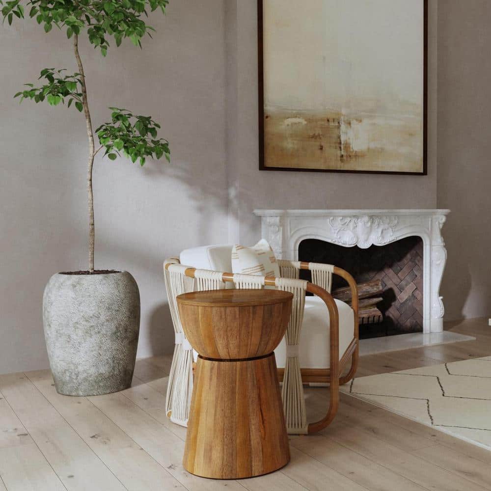 16" Walnut Mango Wood Cinched Drum Table