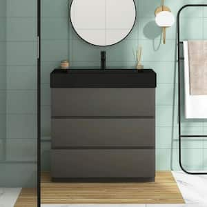 35.8 in. W 18.1 in. D 37.0 in. H Single Sink Freestanding Bath Vanity in Gray with Black Rinse Top