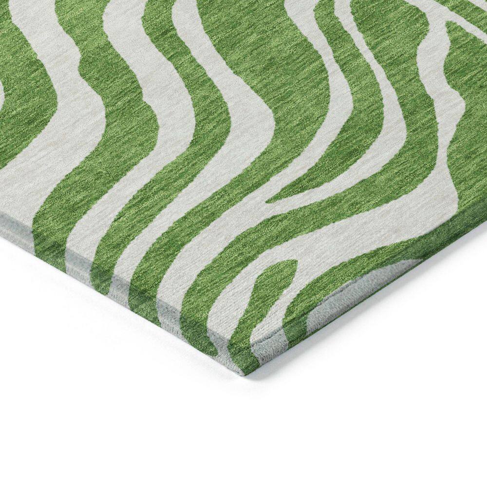 Green and Off-White Zebra Pattern Washable Synthetic Area Rug
