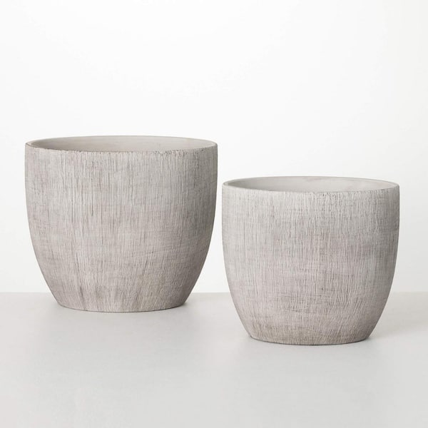 SULLIVANS 10 in. & 8.75 in. Ribbed Gray Indoor/Outdoor Pot Set of 2