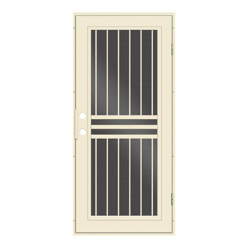 Plain Bar 36 in. x 80 in. Left Hand/Outswing Beige Aluminum Security Door with Black Perforated Screen -  Unique Home Designs, 3S1001EL1BGP9A