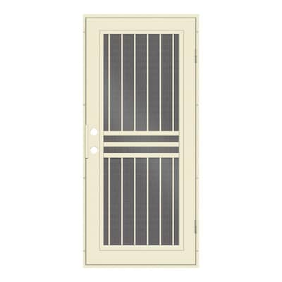 Plain Bar 36 in. x 80 in. Left Hand/Outswing Beige Aluminum Security Door with Black Perforated Screen