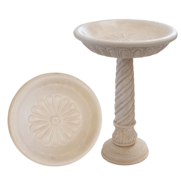 MPG 22 in. Dia Light Aged White Cast Stone Fiberglass Bird Bath ...
