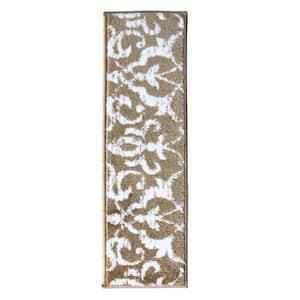 Floral Collection Beige 9 in. x 28 in. Polypropylene Stair Tread Cover (Set of 13)