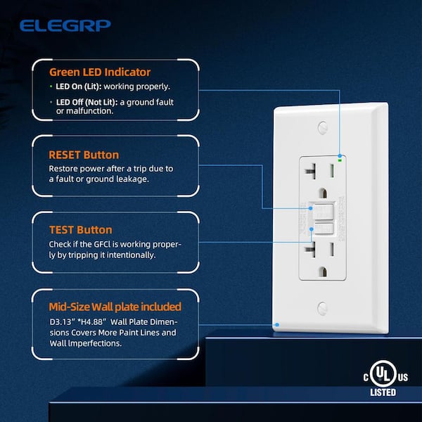 GFCI Outlet Self-Test, 20 Amp 125V NO Tamper Resistant Duplex wall outlet, with Glossy Wall Plate, UL Listed, White 10PC