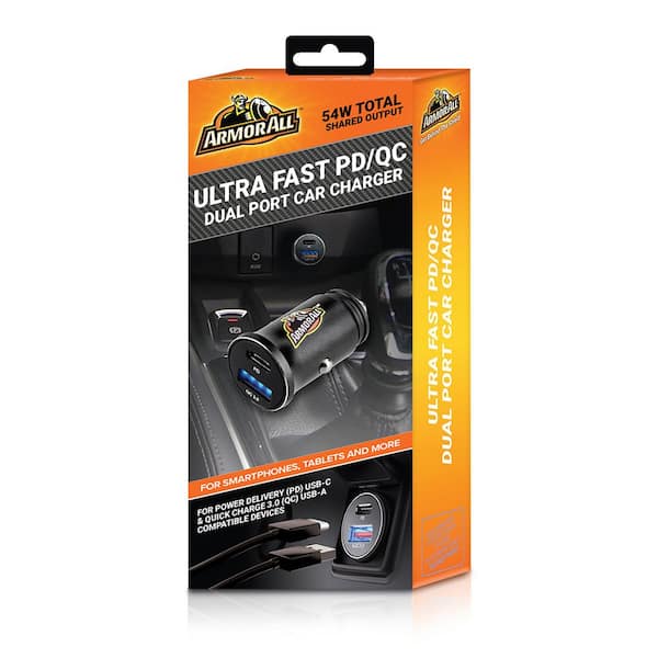 54W Ultra Fast PD QC Dual Port Car Charger, Type C and USB A