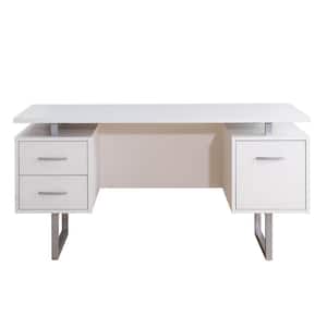 Deja Double 60 in. Rectangular White MDF 3 Drawer Pedestal Desk with Drawers