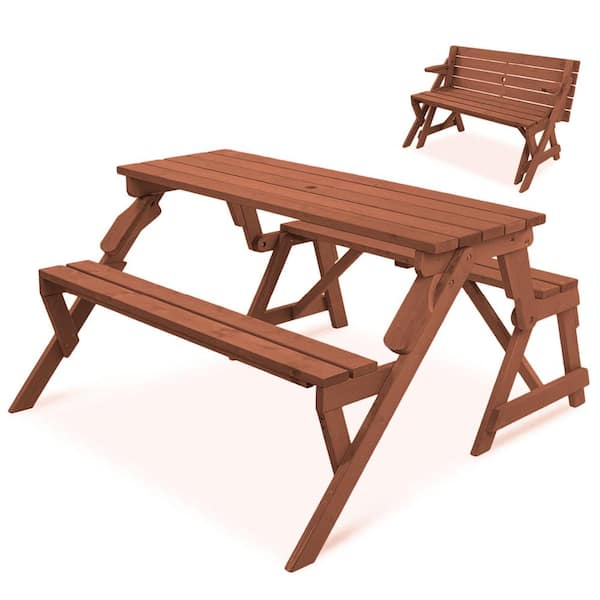 55 in. x 58 in. x 30 in. Cedar Folding Picnic Patio Table and Bench