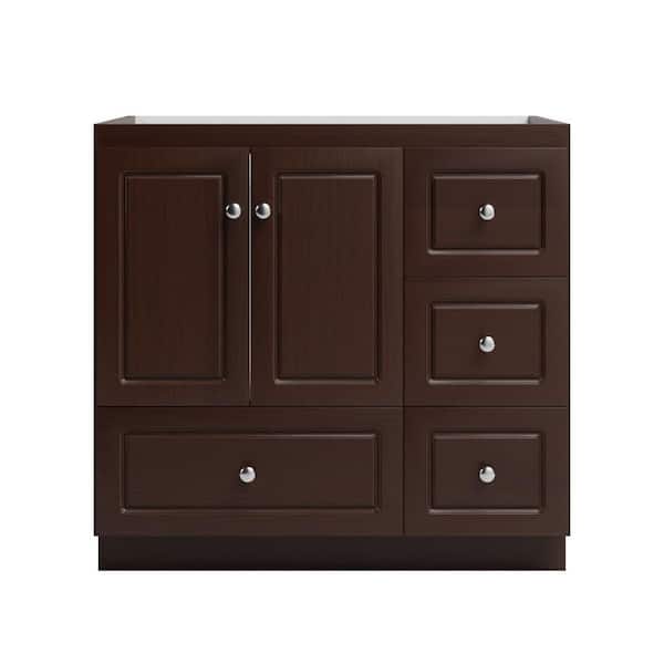 Ultraline 36 in. W x 21 in. D x 34.5 in. H Bath Vanity Cabinet without Top in Dark Alder