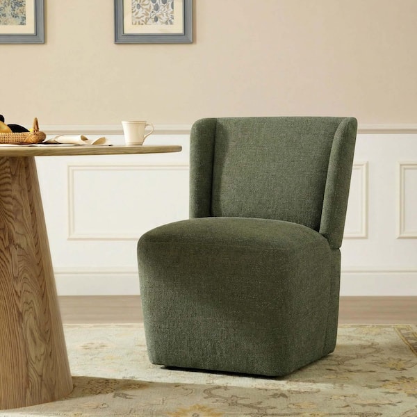 Sora Green Fabric Concealed Rolling Casters, Padded Back and Seat, High-Density Foam,Easy Mobility Dining Chair,Set of 1