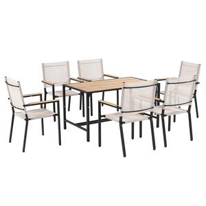 7-Piece Steel Metal Outdoor Patio Conversation Outdoor Dining Set with Rectangle Table and Elegant Stack-Able Chairs