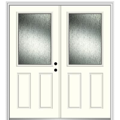 68 in. x 80 in. Left-Hand Inswing 1/2 Lite Rain Glass 2-Panel Painted Alabaster Prehung Front Door on 6-9/16 in. Frame
