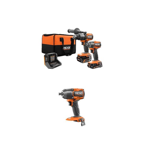 18V Brushless 2-Tool Combo Kit with Hammer Drill, Impact Driver, 2 Batteries, Charger, Bag, 1/2 in. Impact Wrench