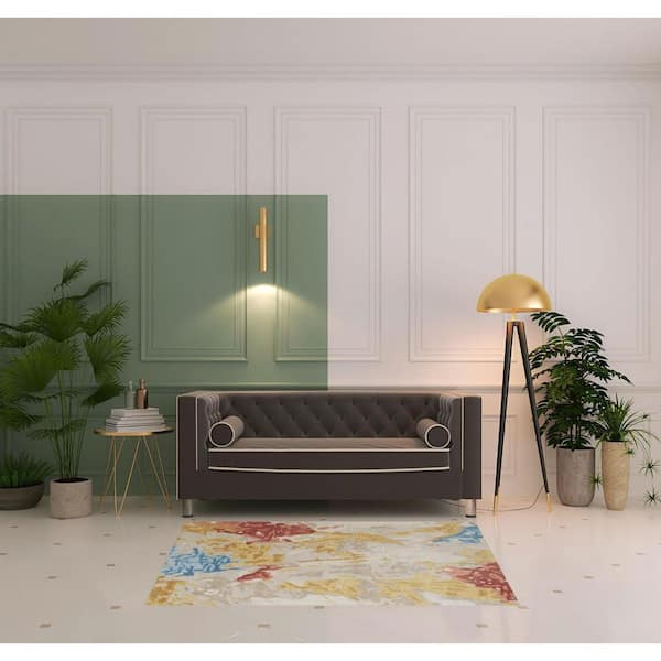 4 ft. x 6 ft. Ivory and Blue Abstract Area Rug