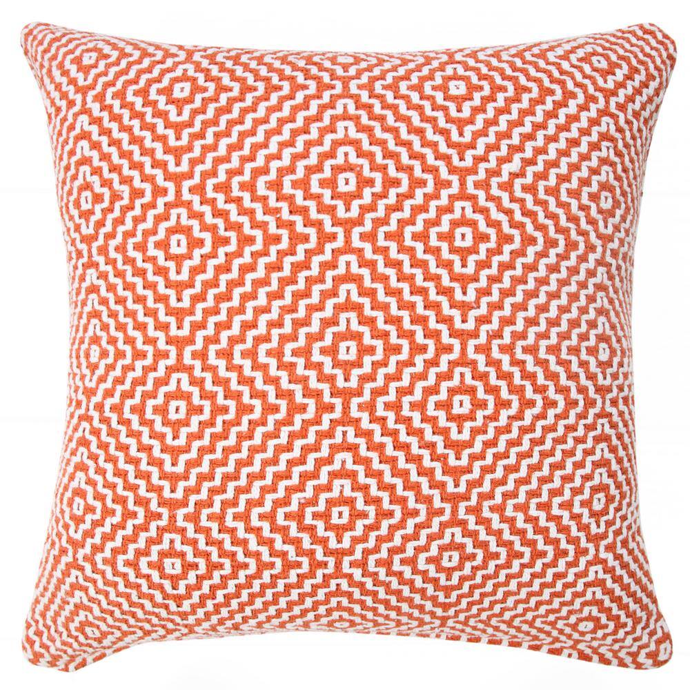 Modern Bohemian Coastal 20" Square Orange and White Cotton Throw Pillow
