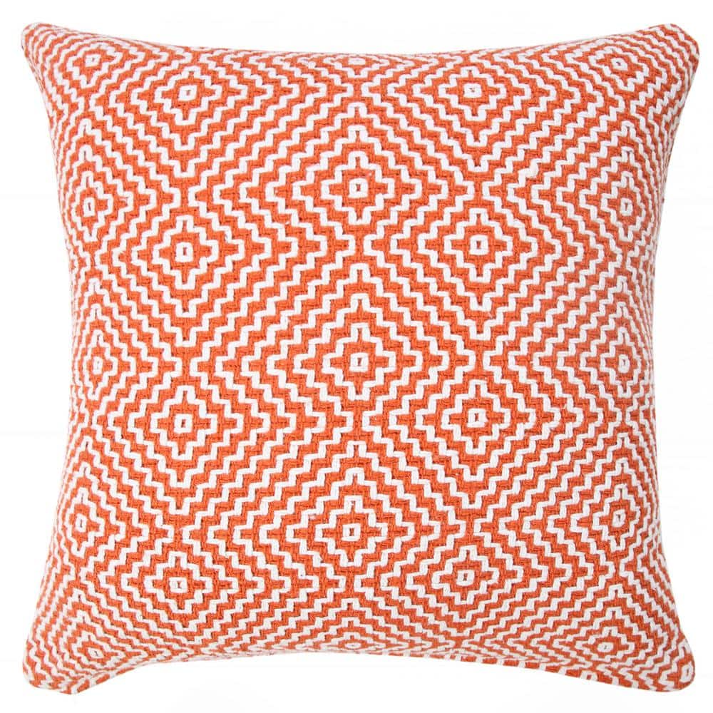 Modern Bohemian Coastal 20" Square Orange and White Cotton Throw Pillow