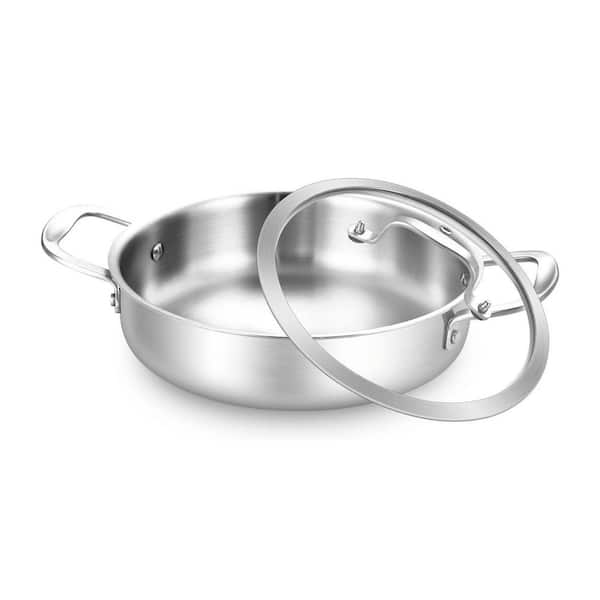 Tri-Ply Stainless Steel Frying Pan Saute Pan with Lid Induction Compatible Dishwasher Oven Safe Cookware Set