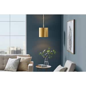 Bandeau 1-Light Aged Brass Finish Shaded Pendant Light with White Inside Metal Shade