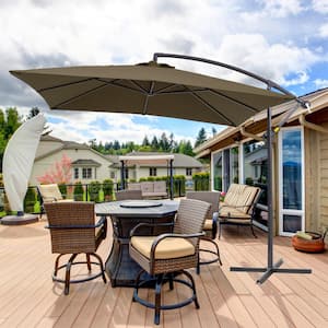 8.2x8.2 ft. Outdoor Patio Umbrella, Square Canopy Offset Umbrella for Villa Gardens, Lawns and Yard, Taupe