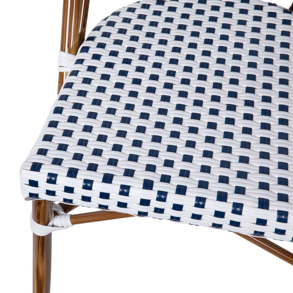 White and Navy Checkered PE Rattan Armless Side Chairs