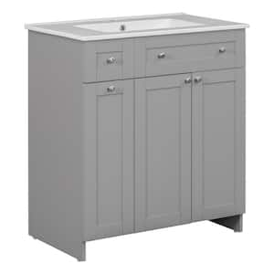 30 in. W x 18 in. D x 34 in. H Single Sink Freestanding Bath Vanity in Gray with White Ceramic Top