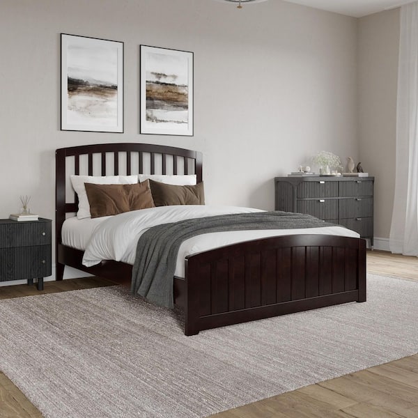 AFI Quincy Espresso Black Solid Wood Frame Full Low Profile Platform Bed Matching Footboard