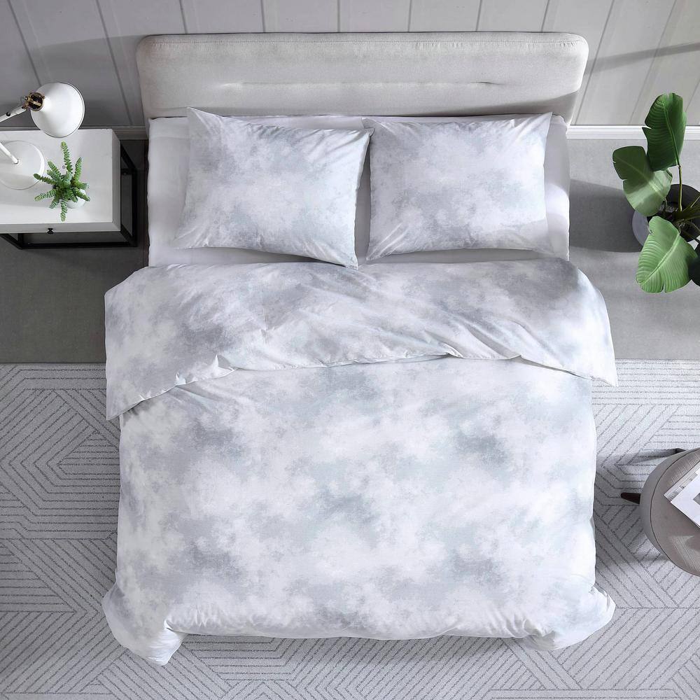 Gray and White Cotton Twin Duvet Cover Set