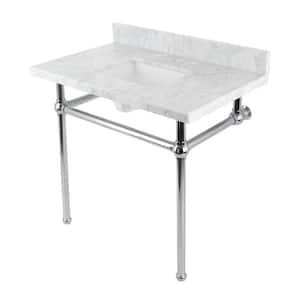 Fauceture 36 in. Marble Console Sink Set with Brass Legs in Marble White/Polished Chrome