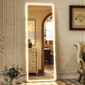 26 in. W x 68 in. H LED Light Rectangular White Aluminum Alloy Framed Rounded Full Length Mirror Floor Mirror