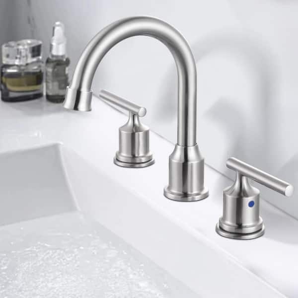 8 in. Widespread 3 Hole Double Handle Bathroom Faucet with Pop-up Drain and cUPC Water Supply Lines in Brushed Nickel