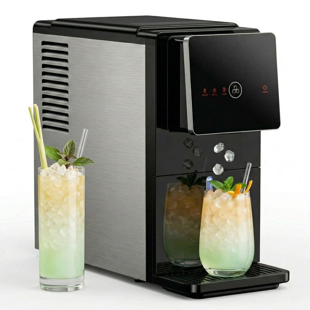 7 in. 33 lb. Nugget ice Countertop Portable Ice Maker in Black Finish with Automatic Ice Dispense