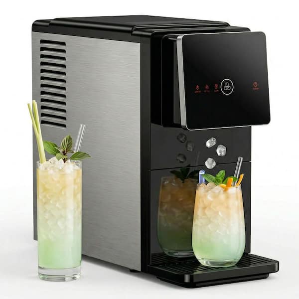 7 in. 33 lb. Nugget ice Countertop Portable Ice Maker in Black Finish with Automatic Ice Dispense