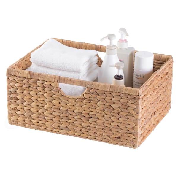 Vintiquewise Set of 3, Medium Baskets Foldable Organizer Decorative Laundry Tote and Storage Bin, Brown, Wicker, 8 in. H x 18 in. W