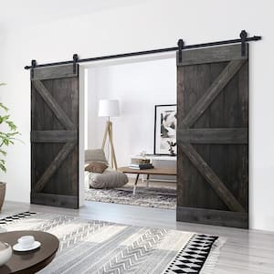 K Series 72 in. x 84 in. Pre-Assembled Charcoal Black Stained Wood Interior Double Sliding Barn Door with Hardware Kit