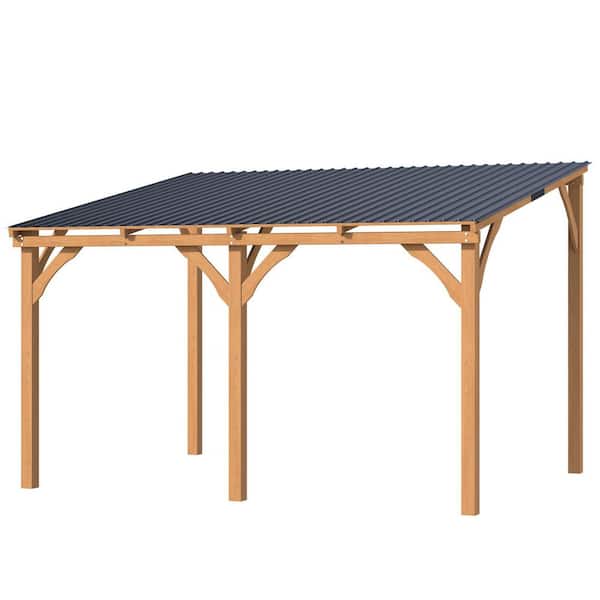 10 ft. x 10 ft. Wood Outdoor Freestanding Gazebo, Heavy-Duty Lean-To Sun Shelter, Wall-Mounted Lean-To Gazebo