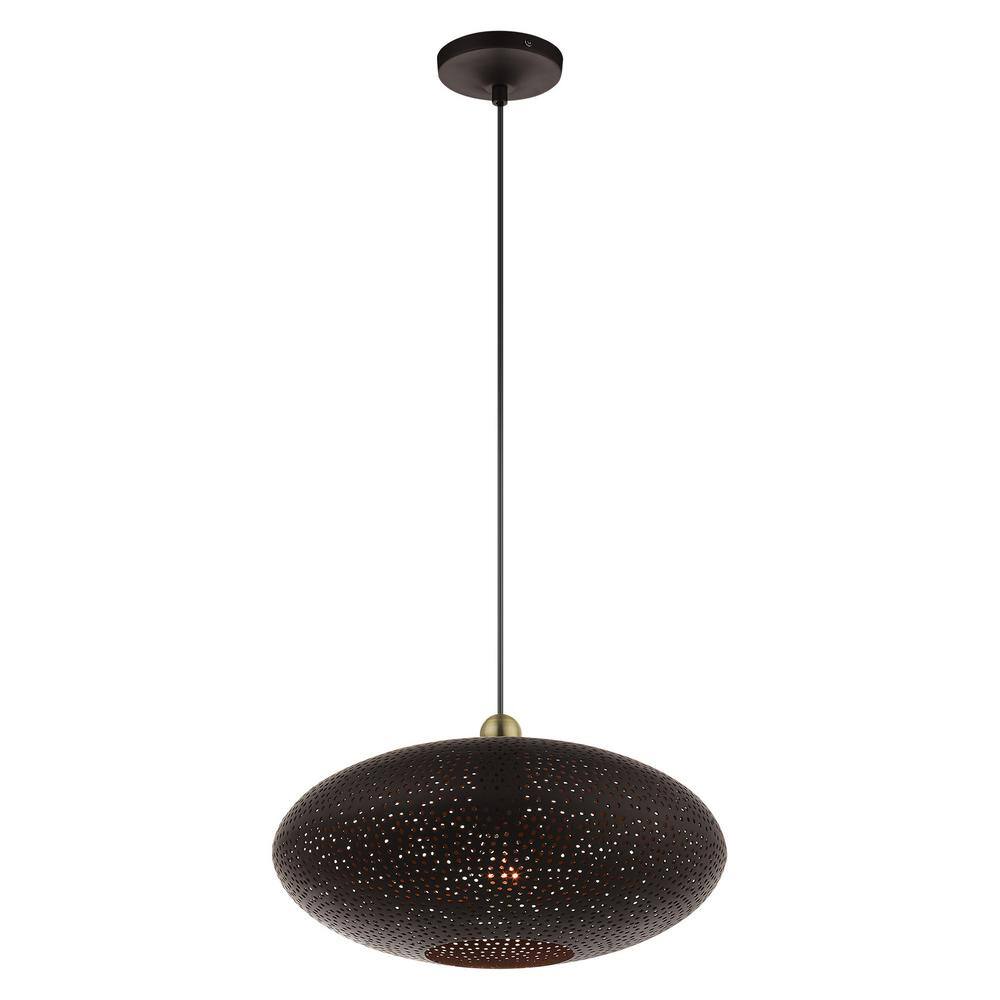 Dublin 16" Bronze and Antique Brass Oval Pendant Light