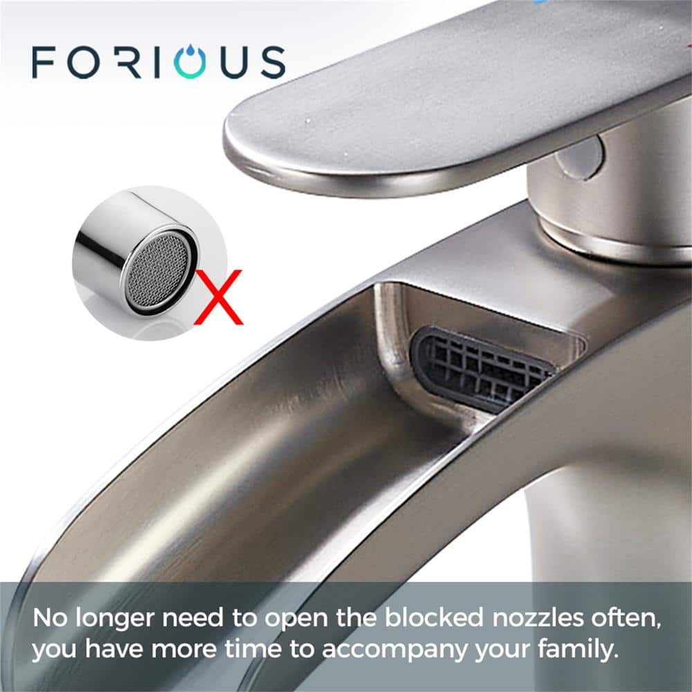 Brushed Nickel Waterfall Single Handle Bathroom Faucet with Pop-Up Drain