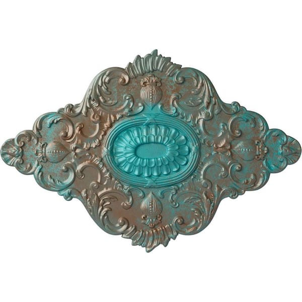 Ekena Millwork 42-3/4 in. W x 28-7/8 in. H x 1 in. Ashford Urethane Ceiling Medallion, Copper Green Patina